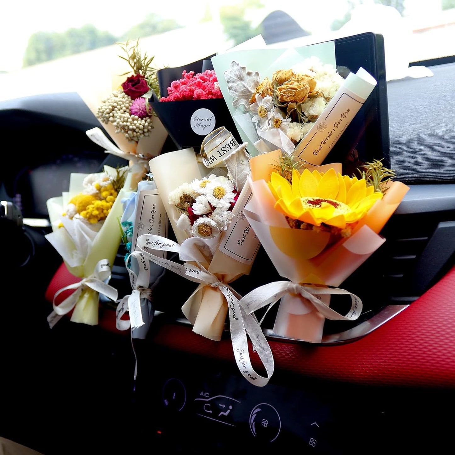Cute Flower Bouquet Car Air Freshener Vent Clips and Adhesives for All Surfaces. Mini Bouquet Dried Flower for and Household Decoration Vent Clip Air Freshener Auto Interior Accessories