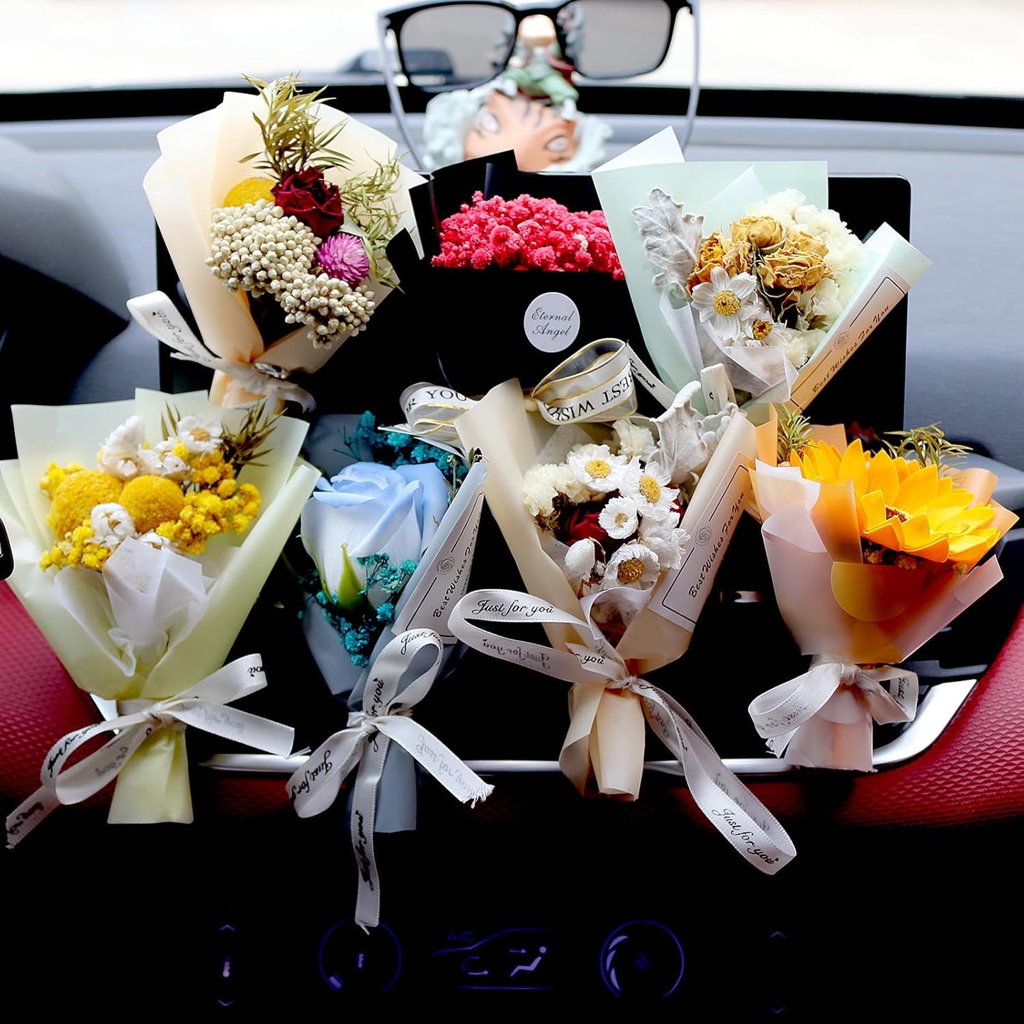 Cute Flower Bouquet Car Air Freshener Vent Clips and Adhesives for All Surfaces. Mini Bouquet Dried Flower for and Household Decoration Vent Clip Air Freshener Auto Interior Accessories